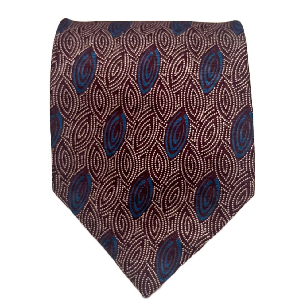 VALENTINO‎ 100% Silk Handmade Designer Tie Maroon Geometric Luxury Retro Necktie